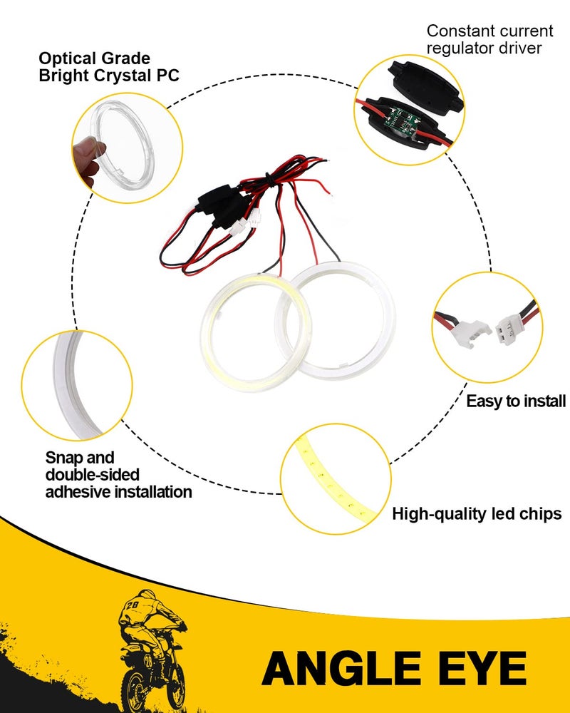 Qasim 1-Pair White 70MM 60SMD COB LED Halo Ring Angel Eyes Car LED Fog Light DRL with lampshade Cover 12V 24V DC - Image 3